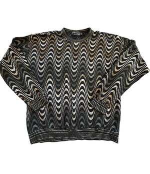 Vintage Baracuta by Tundra Black Gold Wave Textured Knit Sweater XL